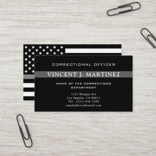 Corrections Officer Thin Silver Line Flag Business Card