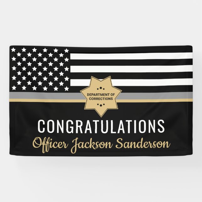 Corrections Officer Thin Silver Line Retirement Banner (Horizontal)