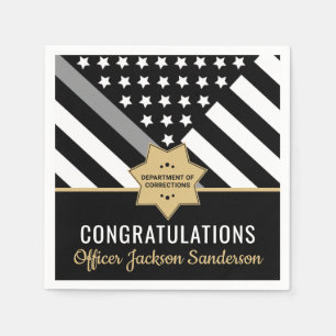 Corrections Officer Thin Silver Line Retirement Napkin