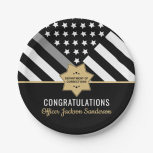 Corrections Officer Thin Silver Line Retirement Paper Plate