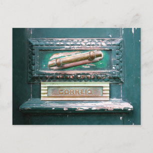 Correio Mail Slot Old Wood Door Azores Portugal Postcard