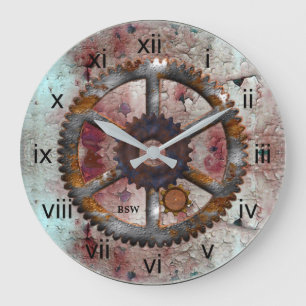 Corroded Blue and Rust Steampunk Wall Clock
