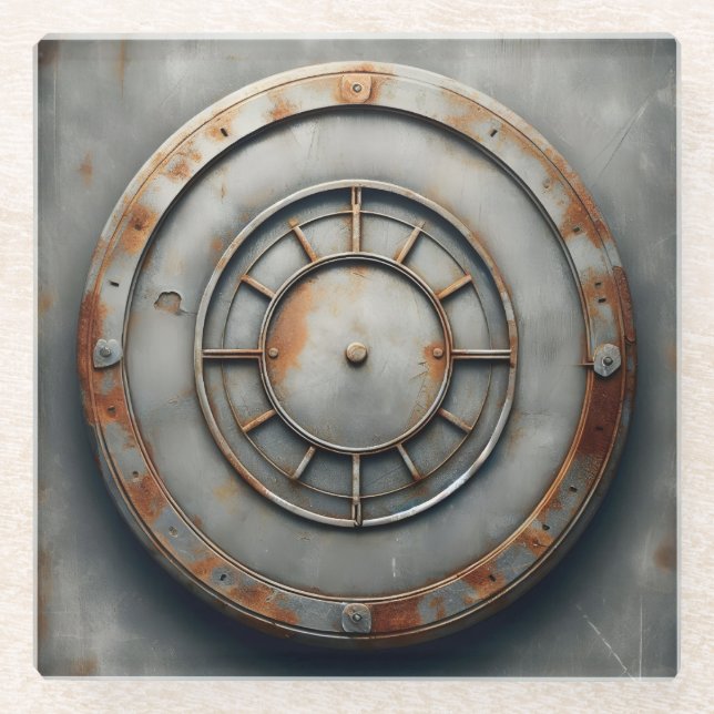 corroded metal object glass coaster (Front)