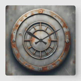 corroded metal object square wall clock