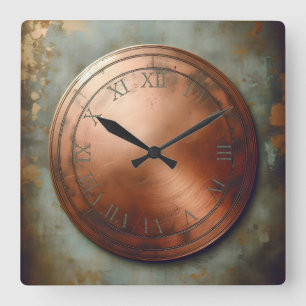 corroded metal square wall clock