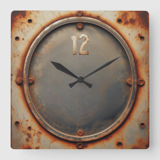 corroded steel square wall clock