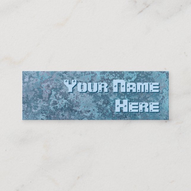 Corrosion blue print side text skinny mini business card (Front)