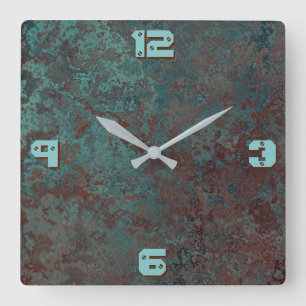 Corrosion "Copper" print clock 'numbers' square