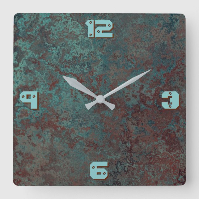 Corrosion "Copper" print clock 'numbers' square (Front)