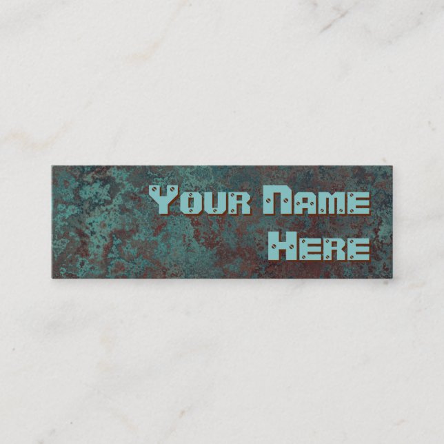 Corrosion "copper" print side text skinny mini business card (Front)