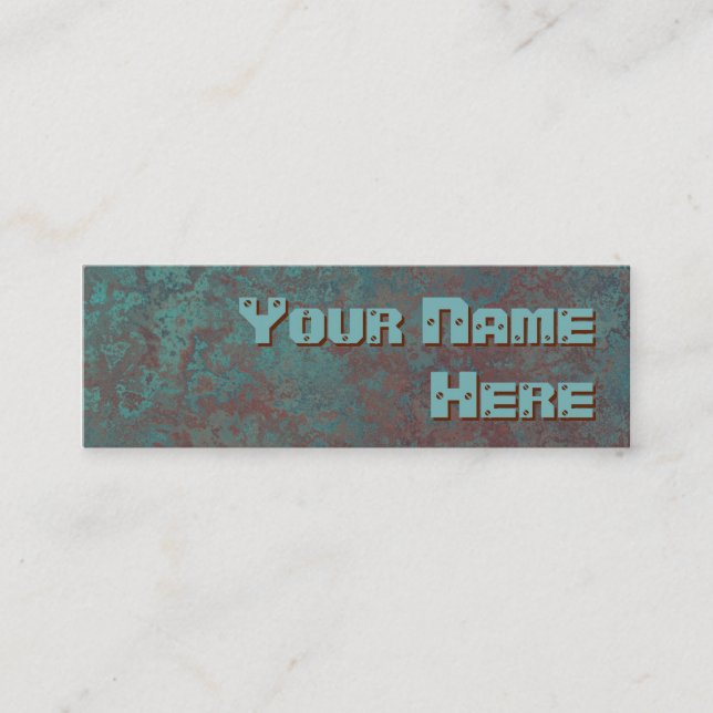Corrosion "copper" print side text skinny mini business card (Front)