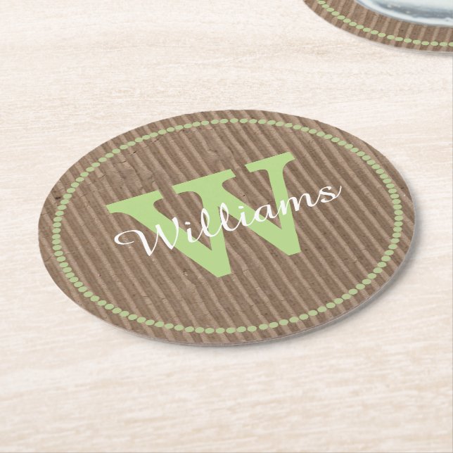 Corrugated Cardboard Look Monogram Paper Coasters (Angled)