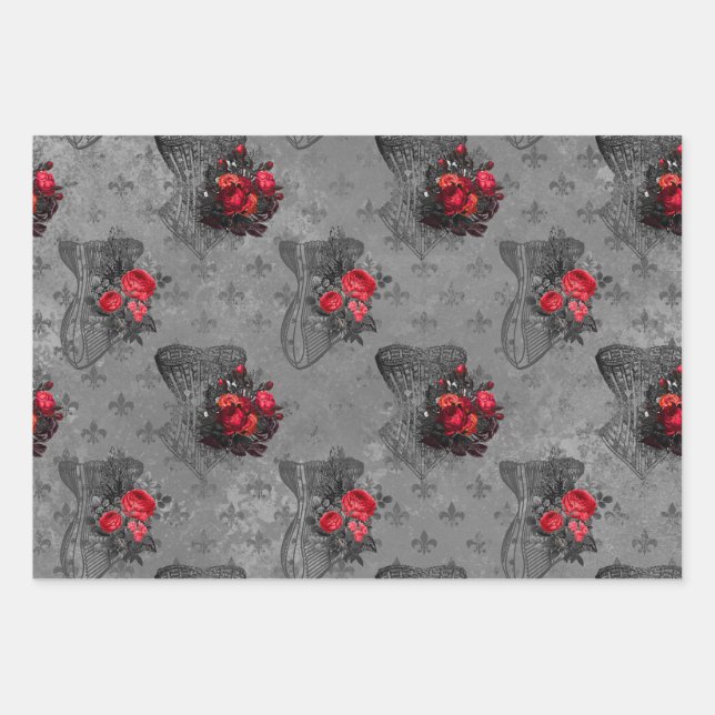 Corset and Red Rose Wrapping Paper Sheet (Front)