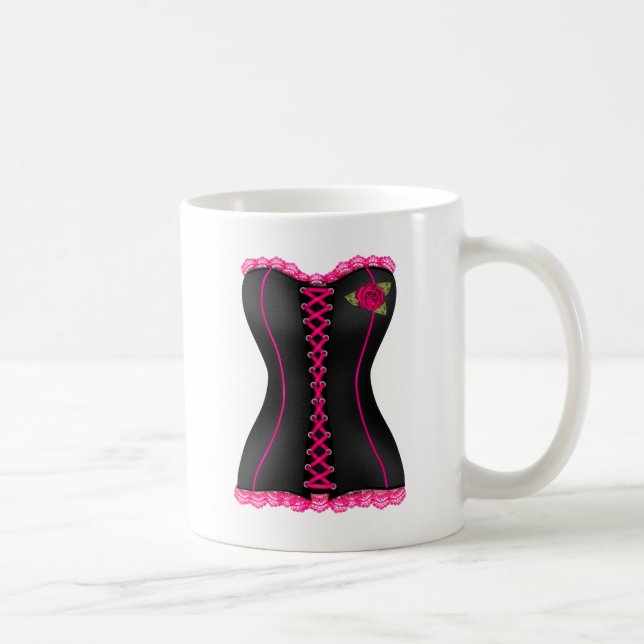 Corset Black Pink rose Coffee Mug (Right)