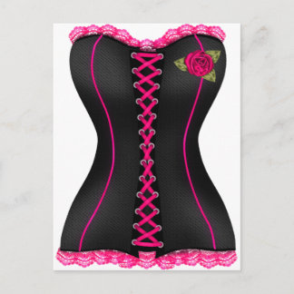Corset Black Pink rose Postcard