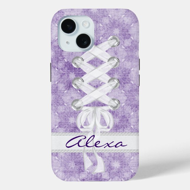 Corset Lacing On Purple With Name Case-Mate iPhone Case (Back)