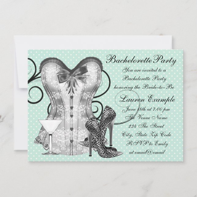 Corset Martini Teal Blue Bachelorette Party Invitation (Front)