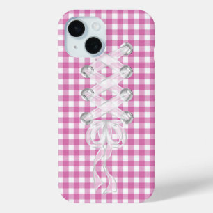 Corset Ribbon Lacing On Gingham iPhone 15 Case