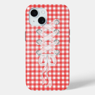 Corset Ribbon Lacing On Gingham iPhone 15 Case