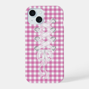Corset Ribbon Lacing On Gingham iPhone 15 Case