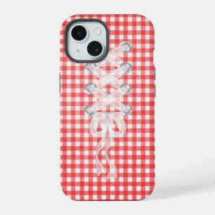 Corset Ribbon Lacing On Gingham iPhone 15 Case