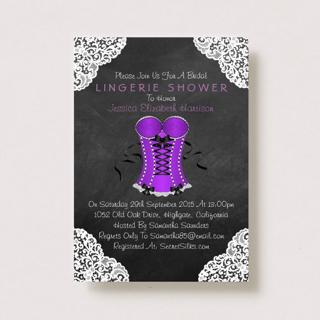 Corset White Lace Chalkboard Lingerie Shower Invitation (Creator Uploaded)