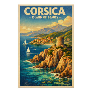 Corsica, France, in a classic retro travel Poster