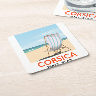 Corsica "travel by air" Vintage beach poster Square Paper Coaster