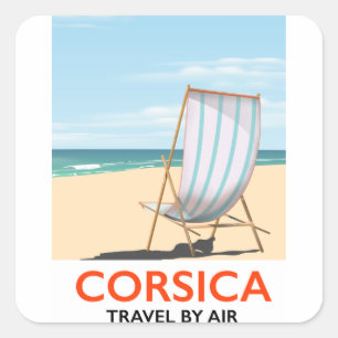 Corsica "travel by air" Vintage beach poster Square Sticker