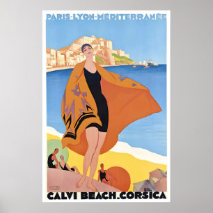Corsica Travel Poster Calvi Beach Art Roger