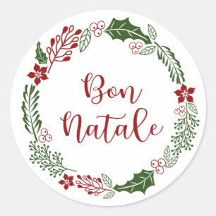 Corsican Merry Christmas Wreath, Bon Natale Classic Round Sticker