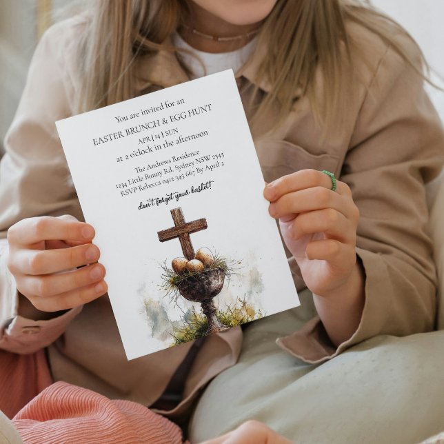 Corss and Eggs in Basket and Eggs Hunt Invitation (Creator Uploaded)