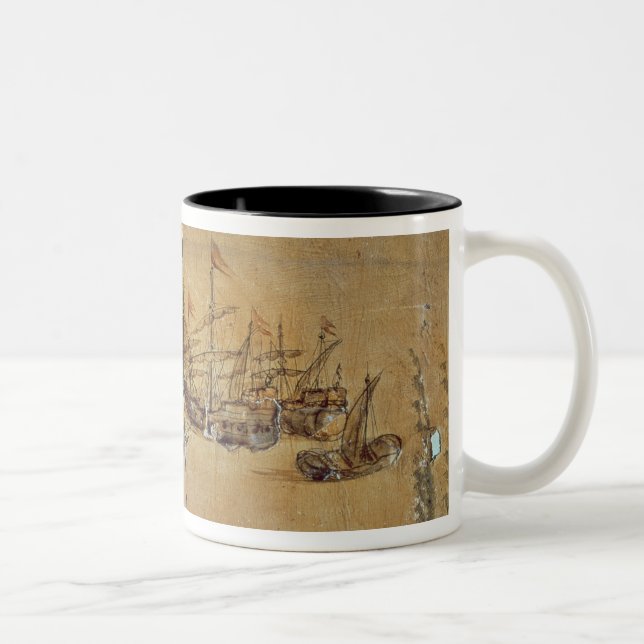 Cortes sails for Mexico, 1518 Two-Tone Coffee Mug (Right)