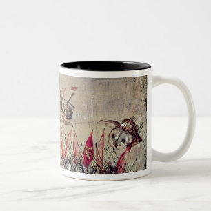 Cortes sinking his fleet off the coast of Two-Tone coffee mug