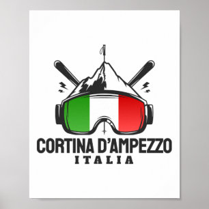 Cortina D'ampezzo Italy Retro Ski Resort Skiing  Poster