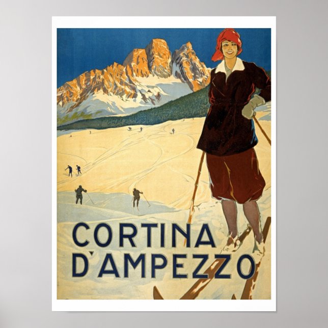 Cortina D'Ampezzo, Italy, Retro Travel, Ski, Alps Poster (Front)