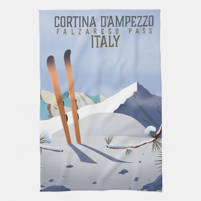 Cortina d'Ampezzo Italy Ski poster Art Print Tea Towel (Vertical)