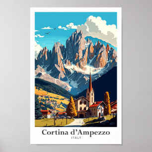 Cortina d'ampezzo Italy Travel Illustration Poster