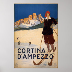 Cortina d'Ampezzo Vintage Travel Poster Ski Snow