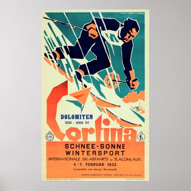 CORTINA Dolomiten Winter Sports SKI & SUN Italian Poster (Front)