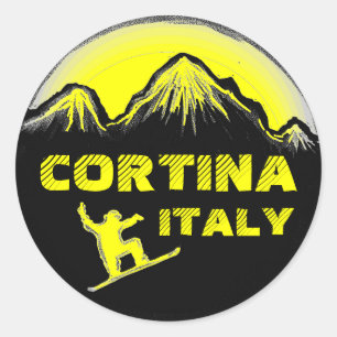 Cortina Italy yellow snowboard art stickers