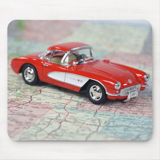 Corvette 1957 on road map mouse pad (Front)