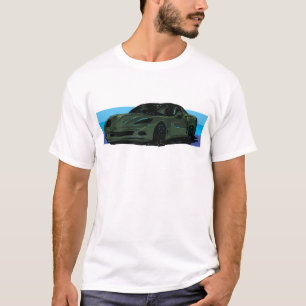Corvette C6 Dark Green Sportscar with Blue Stripe  T-Shirt