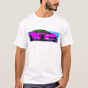 Corvette C7 Pink Sportscar with Blue Stripe T-Shirt