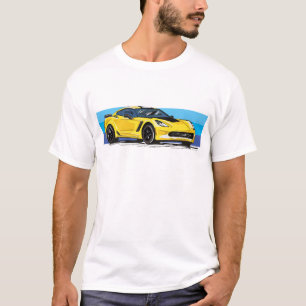 Corvette C7 Yellow Sportscar with Blue Stripe T-Shirt