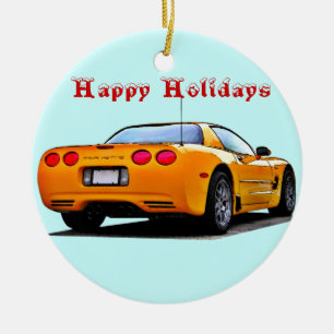 Corvette Happy Holidays Ceramic Ornament