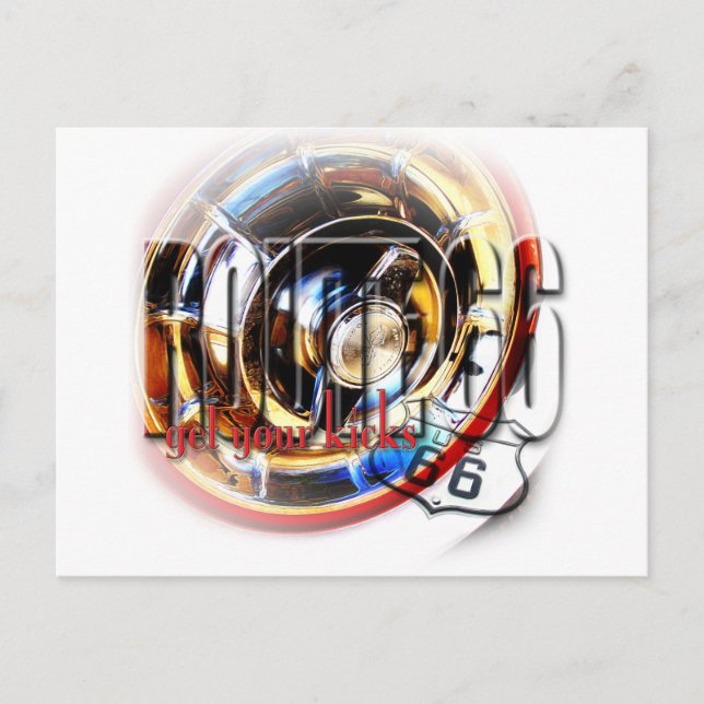 Corvette Hubcap - Route 66 Postcard (Front)