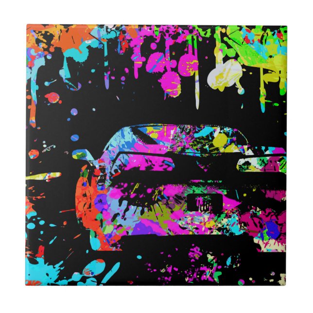 Corvette Paint Splatter Graffiti Effect Ceramic Tile (Front)