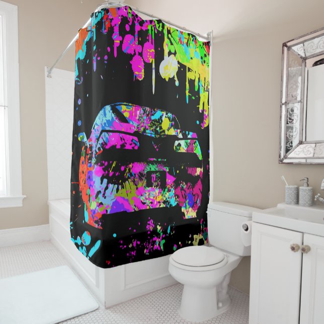 Corvette Paint Splatter Graffiti Effect Shower Curtain (In Situ)