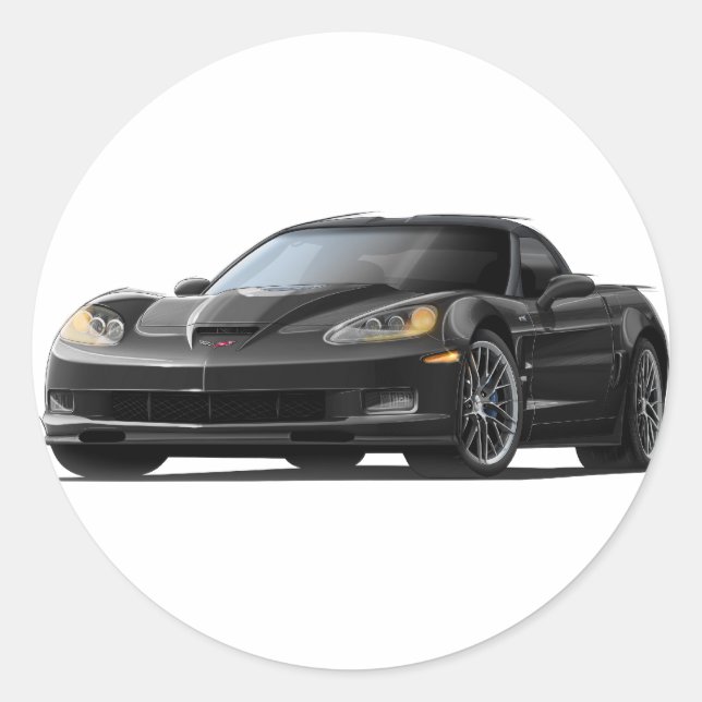 Corvette ZR1 Black Car Classic Round Sticker (Front)